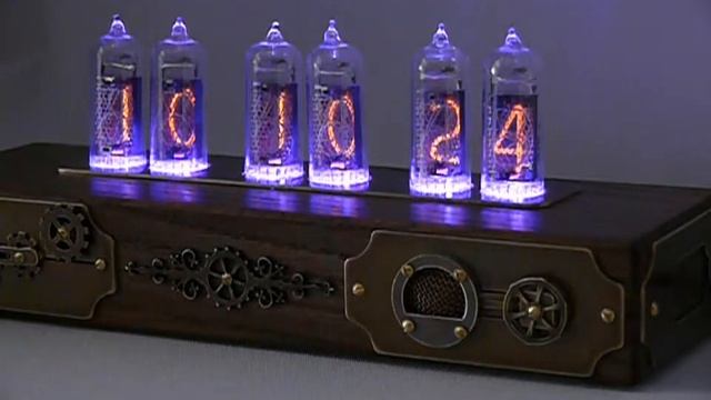 Nixie tube clock "Steampunk" Oak, colour oak, patinated brass, IN-14 смотреть онлайн