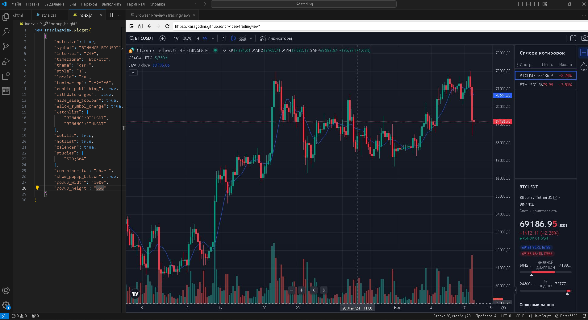 Как подключить TradingView API к своему сайту на JavaScript — пошагово смотреть онлайн