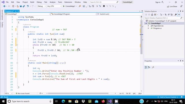 Sum of First and Last Digit of a Number in C# смотреть онлайн