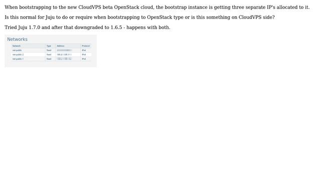 Ubuntu: Juju bootstrap to CloudVPS OpenStack machine has 3 ip's смотреть онлайн