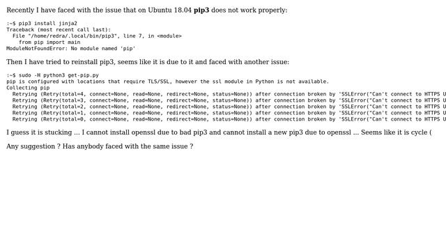 Ubuntu: pip3 reinstall on Ubuntu 18.04 смотреть онлайн