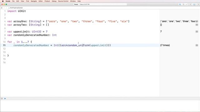 shuffle Array (shuffle Routine) - Swift (Xcode, Playground) смотреть онлайн