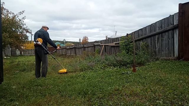 Бензотриммер Champion T 256-2.Как косит. смотреть онлайн