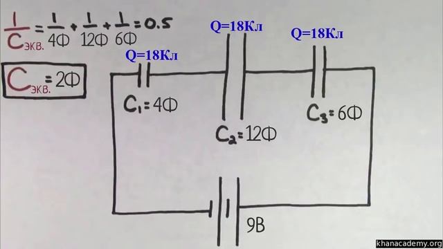 Последовательное соединение конденсаторов (видео 16)| Введение в электрические цепи | Электротехник смотреть онлайн