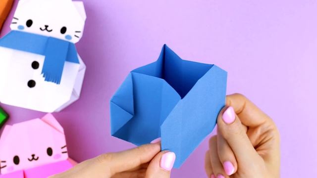 Оригами Коробочка Котик Снеговик из бумаги | DIY Новый год | Origami Cat Snowman Paper Box смотреть онлайн