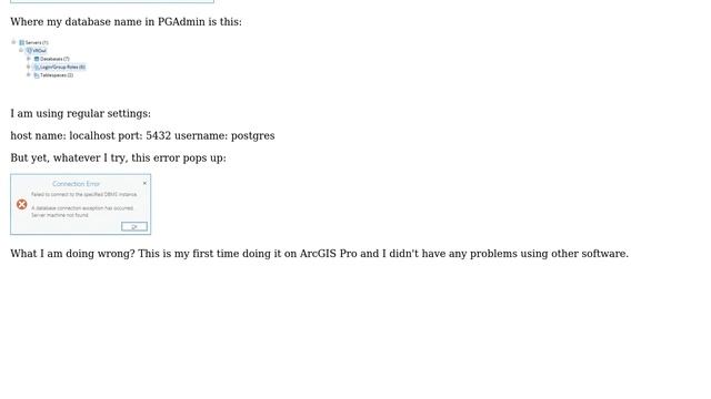 GIS: Connecting a PostgreSQL database in ArcGIS Pro gives instance/server machine error смотреть онлайн
