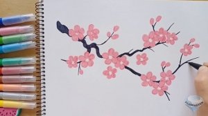 Ветка сакуры маркерами || sakura branch markers