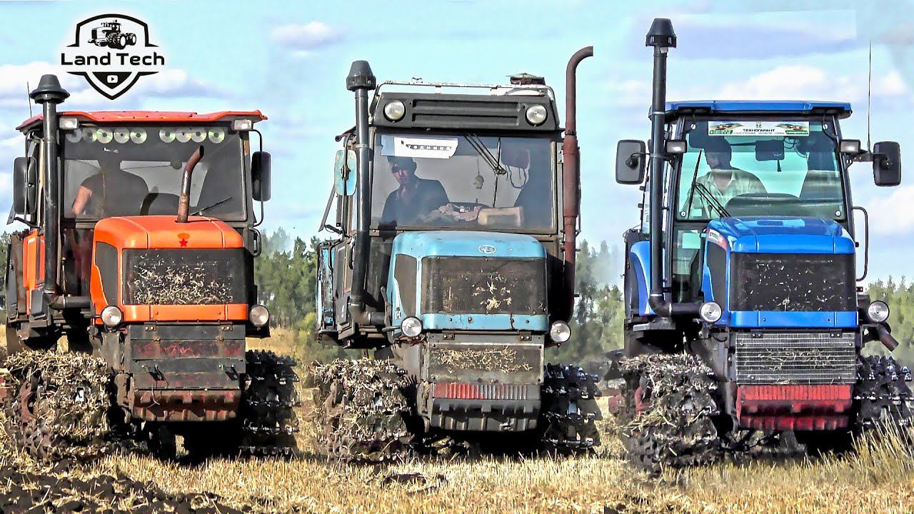 Гусеничные тракторы ВТ-90, ВТГ-90 и АГРОМАШ-90ТГ пашут поле вместе! ДТ-75 жив! смотреть онлайн
