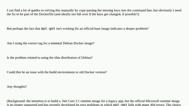 How can I write a Dockerfile based on Debian Slim in which 'apt-get update' doesn't fail with pub.. смотреть онлайн