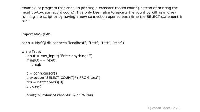 MySQL : MySQL-python connection does not see changes to database made on another connection even af смотреть онлайн