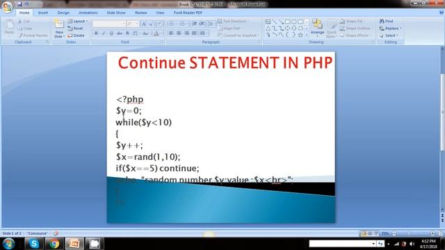 PHP-CONTINUE STATEMENT смотреть онлайн