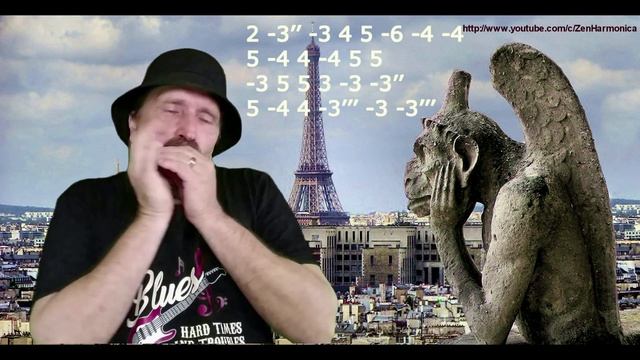 Блюз "Кафе ангелов" красивая французская мелодия на губной гармошке С + табы смотреть онлайн