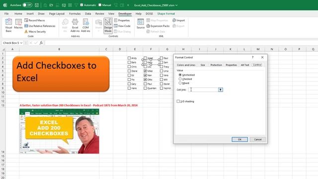 Excel - How to Add Checkboxes to Many Cells - Episode 2508F смотреть онлайн