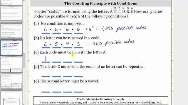 Counting: The Number of 4 Letter Codes from 6 Letters with Various Conditions смотреть онлайн