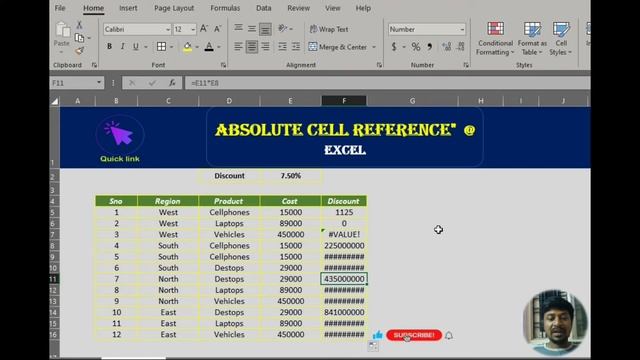 How To Use Absolute Cell Reference In Excel || By Quicklink