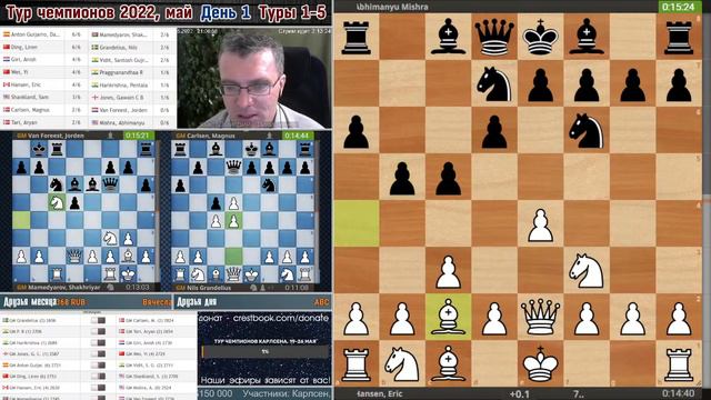 Карлсен, Мамедьяров, Дин, Прагнанандха, Мишра! 🏆 Тур чемпионов. День 1 🎤 Д. Филимонов ♕ Шахматы смотреть онлайн