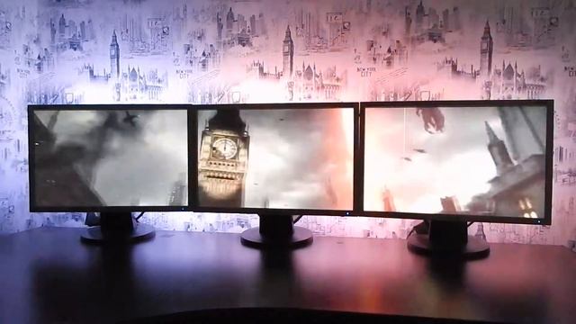 три монитора+подсветка. three monitors+backlight. смотреть онлайн