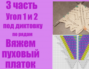 3 Часть. Вяжем пуховый платок под диктовку по рядам угол 1 и 2