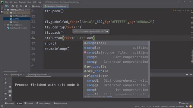 Python #104: Nâng cấp 2 - chương trình đếm ngược thời gian Happy new year | mini project with code смотреть онлайн