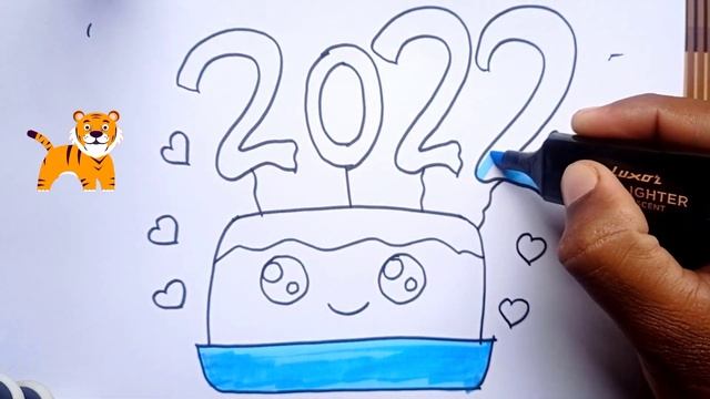 How to draw a 2022 Как нарисовать новогоднюю рисуноки / Happy New year 2022 Drawing/Cute kids draws смотреть онлайн