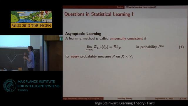 Learning Theory 1 - Ingo Steinwart - MLSS 2013 Tübingen смотреть онлайн