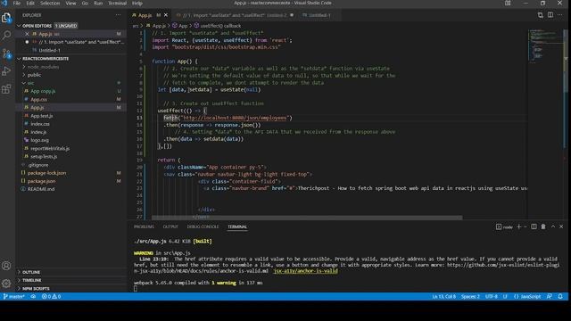 Fetch Spring Boot Web API data in Reactjs using UseState UseEffect Hooks смотреть онлайн
