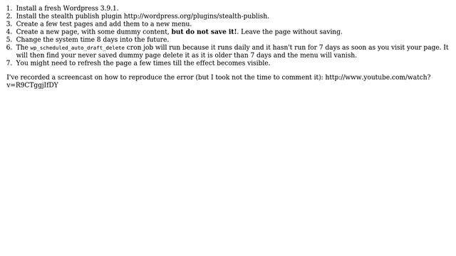 Wordpress: wp_delete_auto_drafts() deletes links in menus смотреть онлайн