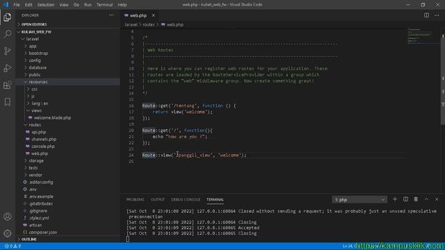 Routes pada Web Framework Laravel | Pemrograman web framework laravel (part 5) смотреть онлайн
