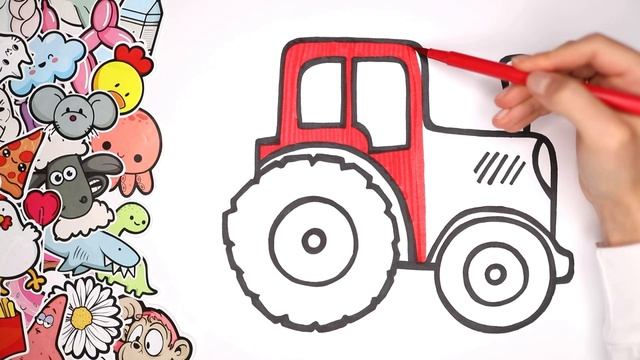 How to draw a tractor | Drawing, painting, colouring for children and kids | Painting for kids смотреть онлайн