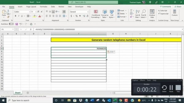 Generate random telephone numbers in Excel