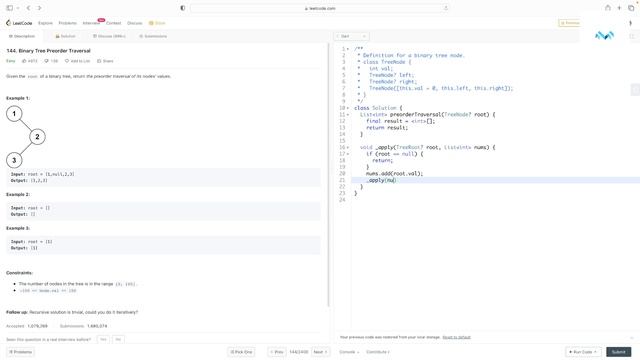 leetcode_dart: 144. Binary Tree Preorder Traversal смотреть онлайн