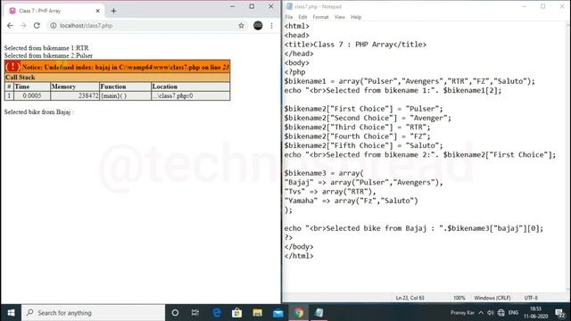 Class 7[P-2] : Practical PHP Array | Numeric, Associative, Multi-dimensional Array & Array Operator смотреть онлайн