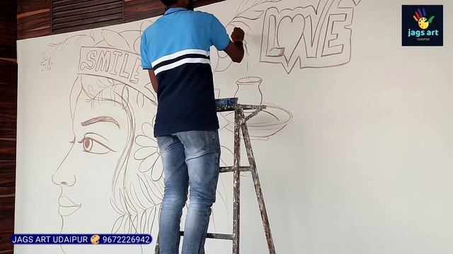 Wall art painting drawing | cafe girl graffiti sketch | jags art udaipur смотреть онлайн
