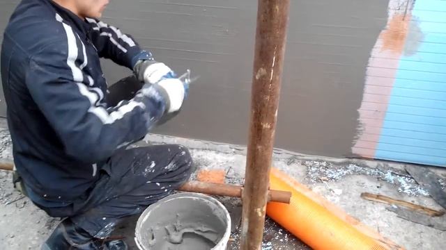 Армировка теплоизоляции. Утепление пенопластом.