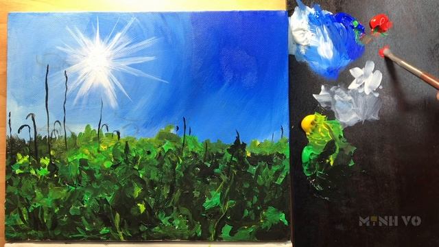 Painting a flower field in the sunlight｜Painting with acrylic paint for beginners｜Step By Step смотреть онлайн