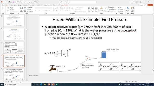 Hazen-Williams Equation: solve for Q, solve for P - CE 331, Class 5 (21 Jan 2022) смотреть онлайн