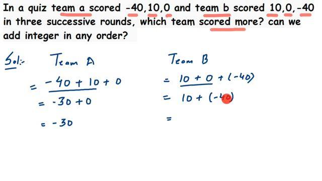 In a quiz, team A scored -40,10,0 and team B scored 10,0,-40in three successive rounds. Which team. смотреть онлайн