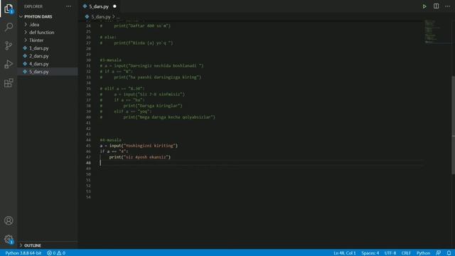 PYTHON//5-DARS//IF ELSE ELIF SHART OPERATORLARI смотреть онлайн