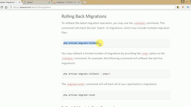 Laravel v5.4 Tutorial for beginners in hindi (Part#12) Rolling Back Migrations in laravel смотреть онлайн
