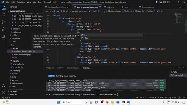Laravel Tutorial 4 - Create Employee CRUD Web App in PHP Laravel 10 with MySQL Database (हिन्दी) смотреть онлайн