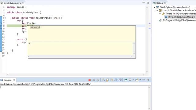 DivideByZeroProgram Exception in Java смотреть онлайн