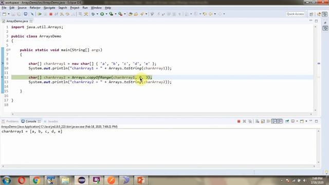 How to use copyOfRange(char[] original, int from, int to) method of Java.util.Arrays Class? смотреть онлайн