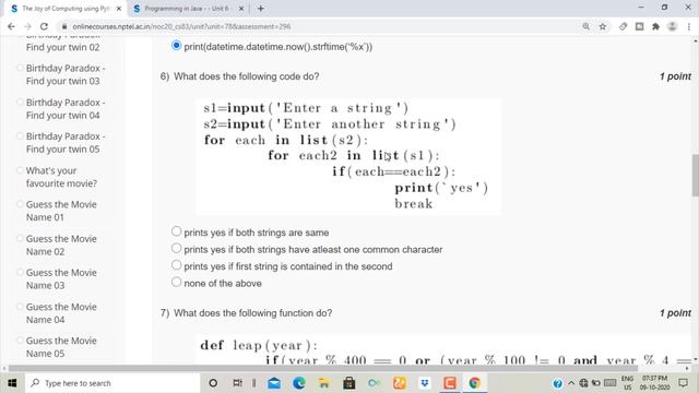 NPTEL The Joy of Computing Using Python Week-4 Quiz Assignment Solution | Swayam смотреть онлайн