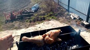 курица на вертеле самодельный мангал гриль с электромотором