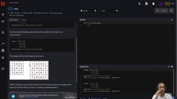 Проходим codewars на python. Часть 11. Задание 4kyu - обход матрицы по спирали.