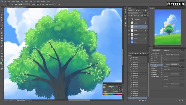 Photoshop Default Round Brush Painting - Tree In Grassland