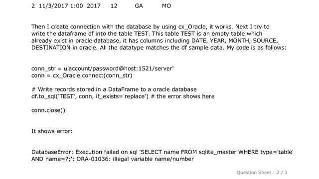 Pandas : How to write pandas dataframe to oracle database using to_sql? смотреть онлайн