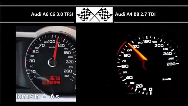 Audi A6 C6 3.0 TFSI VS. Audi A4 B8 2.7 TDI - Acceleration 0-100km/h смотреть онлайн