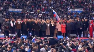 Выступление Путина на митинге в Лужниках. Гимн России.
