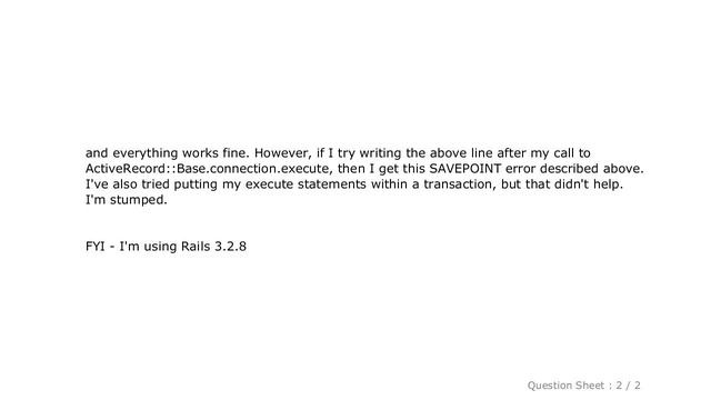 MySQL : ActiveRecord error: SAVEPOINT active_record_1 does not exist смотреть онлайн